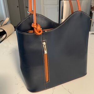 Italian Leather Purse/Backpack Navy, Medium